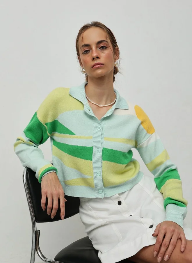 STREET 9  Green Striped Front-Open Sweater for Women for Women | Best Price UAE
