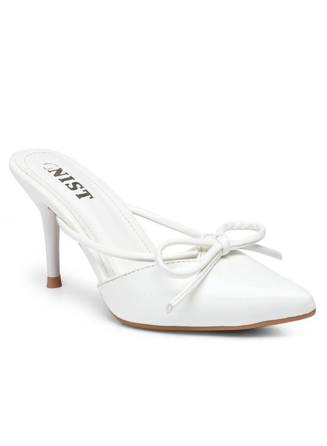 جنيست GNIST Plain Pointed Toe Stiletto Heel Mules with Bow Detail