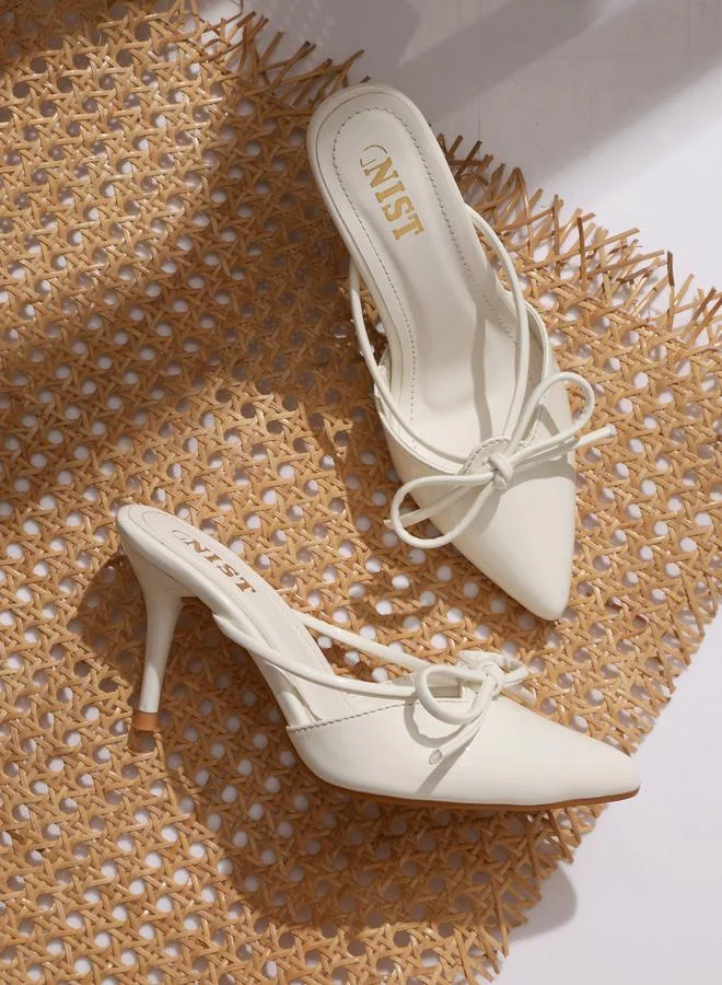 جنيست GNIST Plain Pointed Toe Stiletto Heel Mules with Bow Detail
