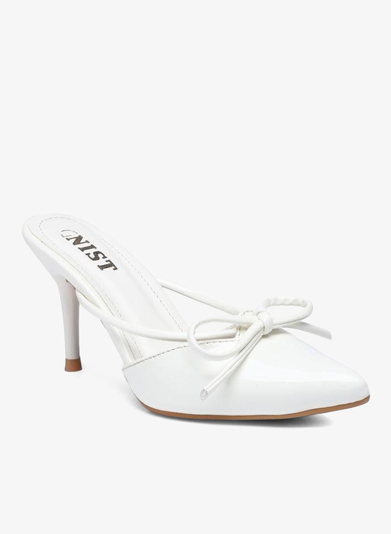 GNIST Plain Pointed Toe Stiletto Heel Mules with Bow Detail - Image 2