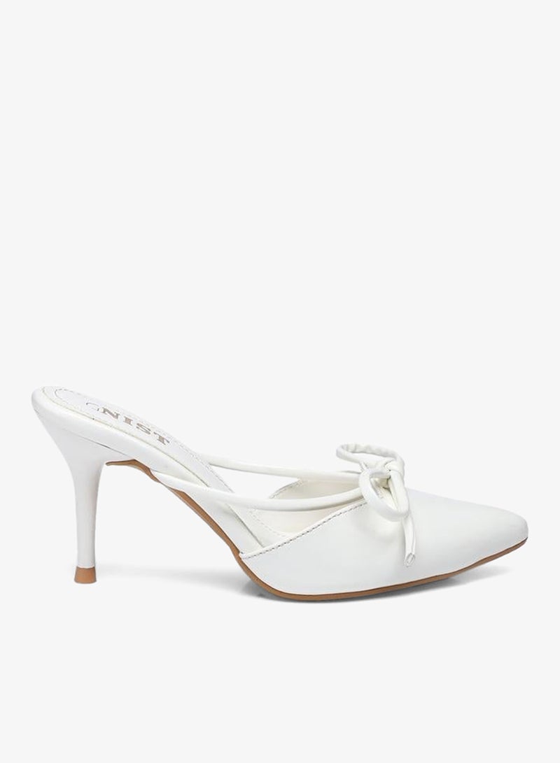 GNIST Plain Pointed Toe Stiletto Heel Mules with Bow Detail - Image 1