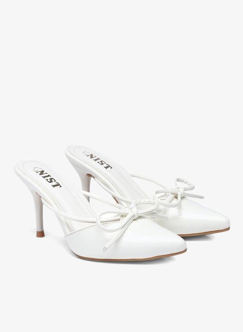 GNIST Plain Pointed Toe Stiletto Heel Mules with Bow Detail - Image 4