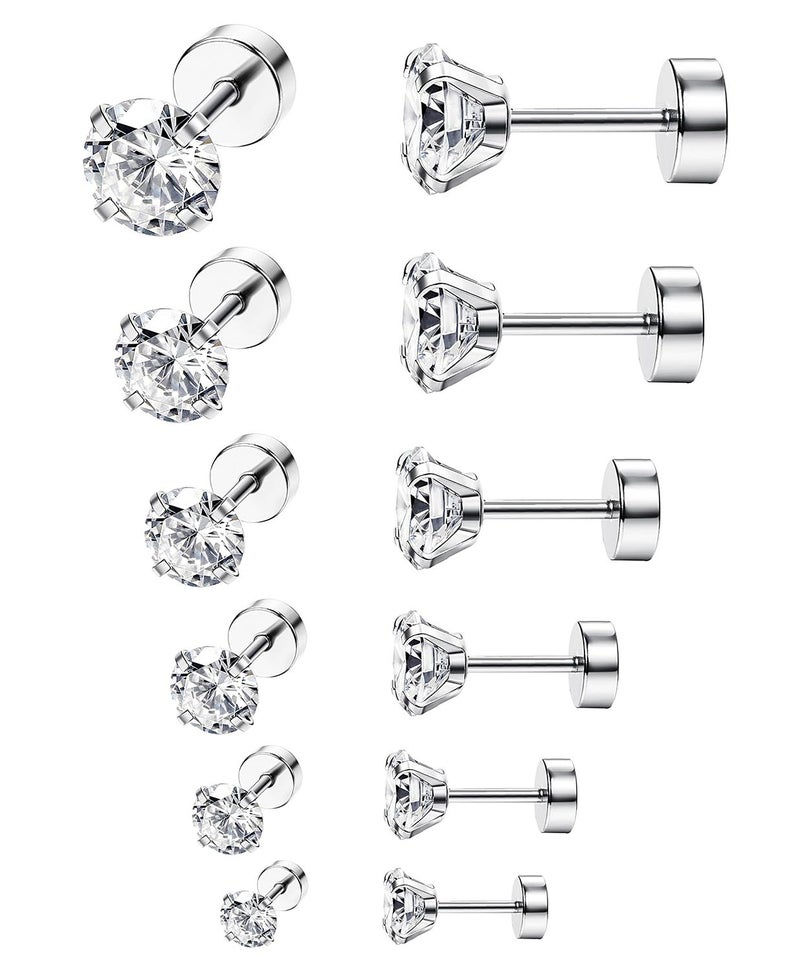 ORAZIO 18G 20G Hypoallergenic Flat Back Earrings for Women Men Surgical Stainless Steel Stud Earrings Cubic Zirconia Flatback Studs Cartilage Earrings for Sensitive Ears - Image 1
