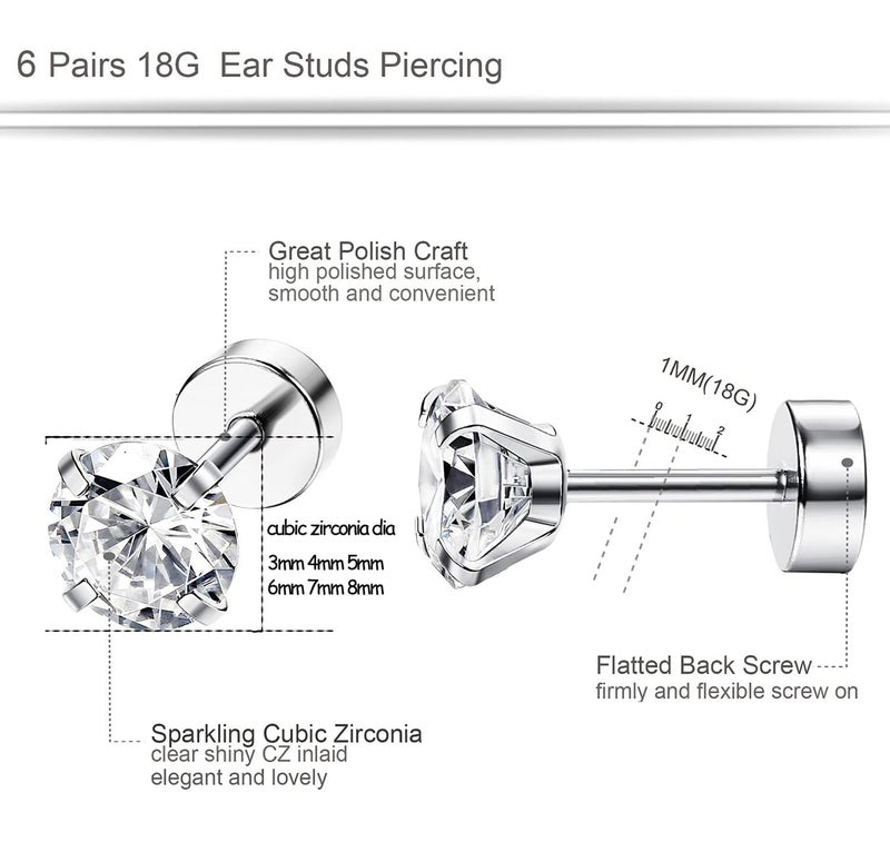 ORAZIO 18G 20G Hypoallergenic Flat Back Earrings for Women Men Surgical Stainless Steel Stud Earrings Cubic Zirconia Flatback Studs Cartilage Earrings for Sensitive Ears - Image 2