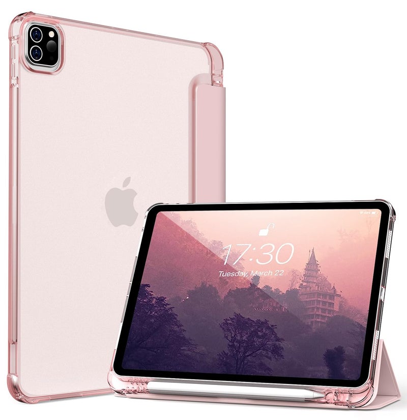Kenke New iPad Pro 11 Inch Case 4th/3rd/2nd/1st Generation 2022/2021/2020/2018 with Built-in Left Side Pencil Holder, Hard Frosted Back Cover & Colored Edge (Pink) - Image 1