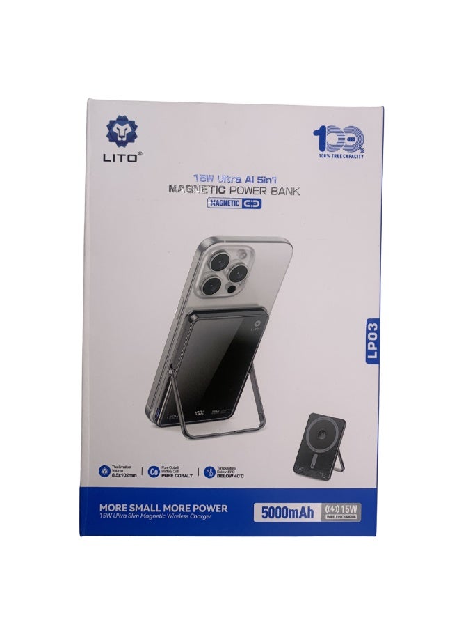 Lito Selling Electronics Responsibly - Lito - 5 in 1 Magnetic Power Bank with  15W, 5000mAh - Capacity for iPhone, Headphones, and Apple Watch - Wireless charginging - Model LP03  - Dubai, UAE - Image 1