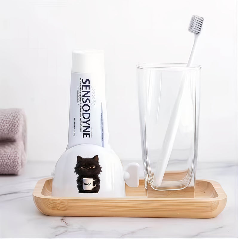 1pc Black Cat Tea Cup Toothpaste Dispenser Cute Manual Squeezer - Image 5