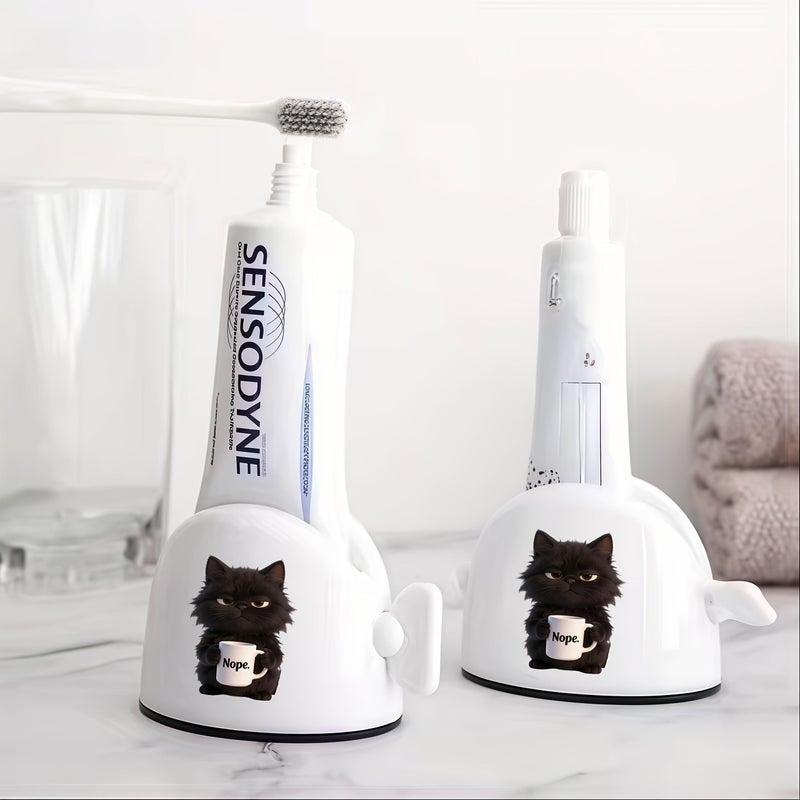 1pc Black Cat Tea Cup Toothpaste Dispenser Cute Manual Squeezer - Image 1