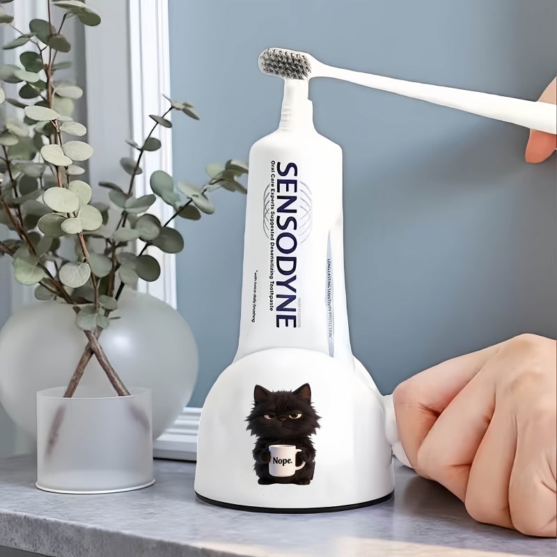 1pc Black Cat Tea Cup Toothpaste Dispenser Cute Manual Squeezer - Image 2