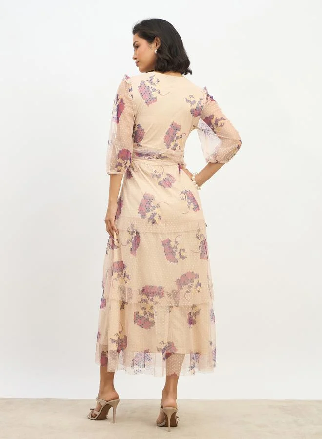 Styli Styli All-Over Floral Print V Neck Tiered Maxi Dress