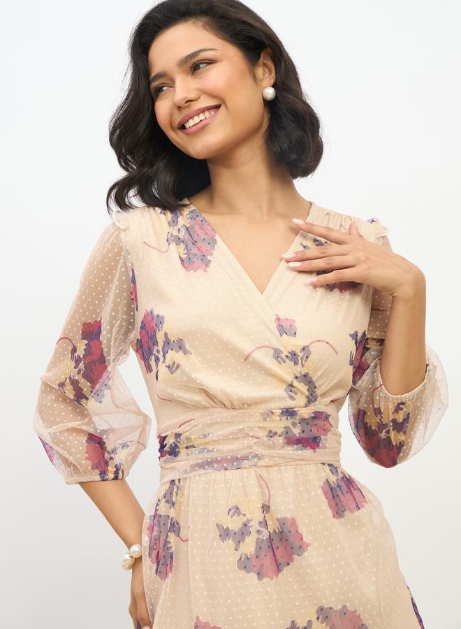 Styli All-Over Floral Print V Neck Tiered Maxi Dress - Image 4