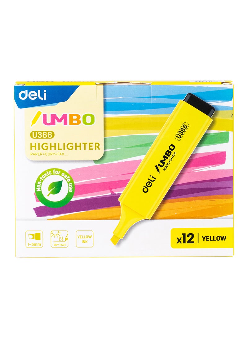 Deli Yellow Highlighter Chisel tip 1-5mm , Fast-Drying , for Note-Taking , Drawing illustrations , Pack of 12 - Image 1