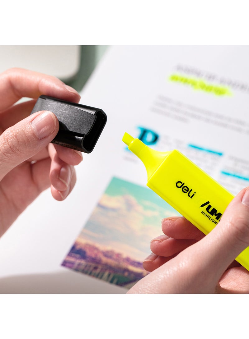 Deli Yellow Highlighter Chisel tip 1-5mm , Fast-Drying , for Note-Taking , Drawing illustrations , Pack of 12 - Image 3