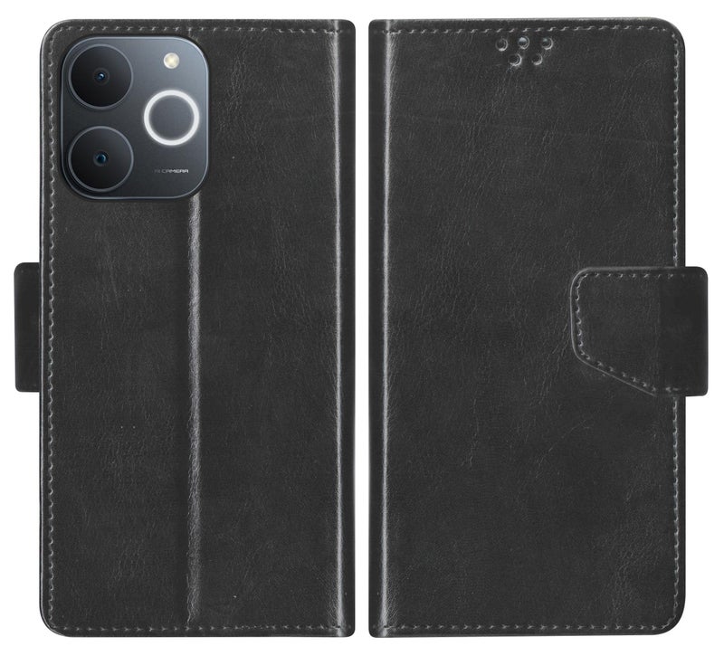 SBMS Flip Cover for Realme C71 / Realme Narzo 80 Lite 4G Back Cover Case with Magnatic Closure | Genuine Leather Finish | Inbuilt Stand | Card & Money Pocket | Wallet Style Flip Back Case (Black) - Image 1