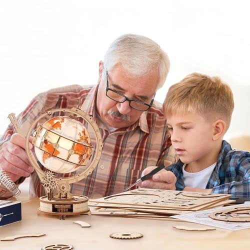 ROBOTIME 3D Wooden Puzzle for Adults- Luminous Globe ST003 - Wooden 3D Puzzles for Adults with LED Light - Globe Model Building Kit for Teens & Adults - Image 4