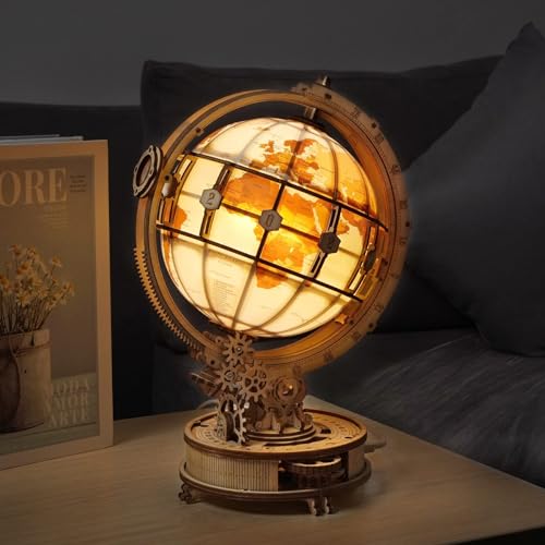 ROBOTIME 3D Wooden Puzzle for Adults- Luminous Globe ST003 - Wooden 3D Puzzles for Adults with LED Light - Globe Model Building Kit for Teens & Adults - Image 2