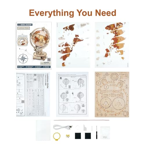 ROBOTIME 3D Wooden Puzzle for Adults- Luminous Globe ST003 - Wooden 3D Puzzles for Adults with LED Light - Globe Model Building Kit for Teens & Adults - Image 5
