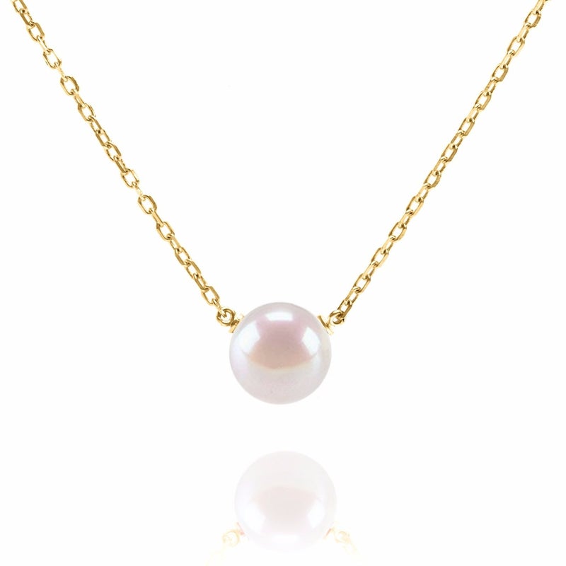 PAVOI Womens Handpicked AAA+ Freshwater Cultured Single Pearl- Yellow-Gold-Plated-Silver Necklace with Pendant - Image 1