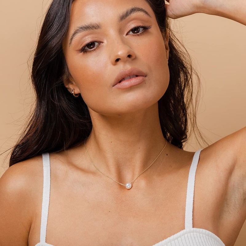 PAVOI Womens Handpicked AAA+ Freshwater Cultured Single Pearl- Yellow-Gold-Plated-Silver Necklace with Pendant - Image 2