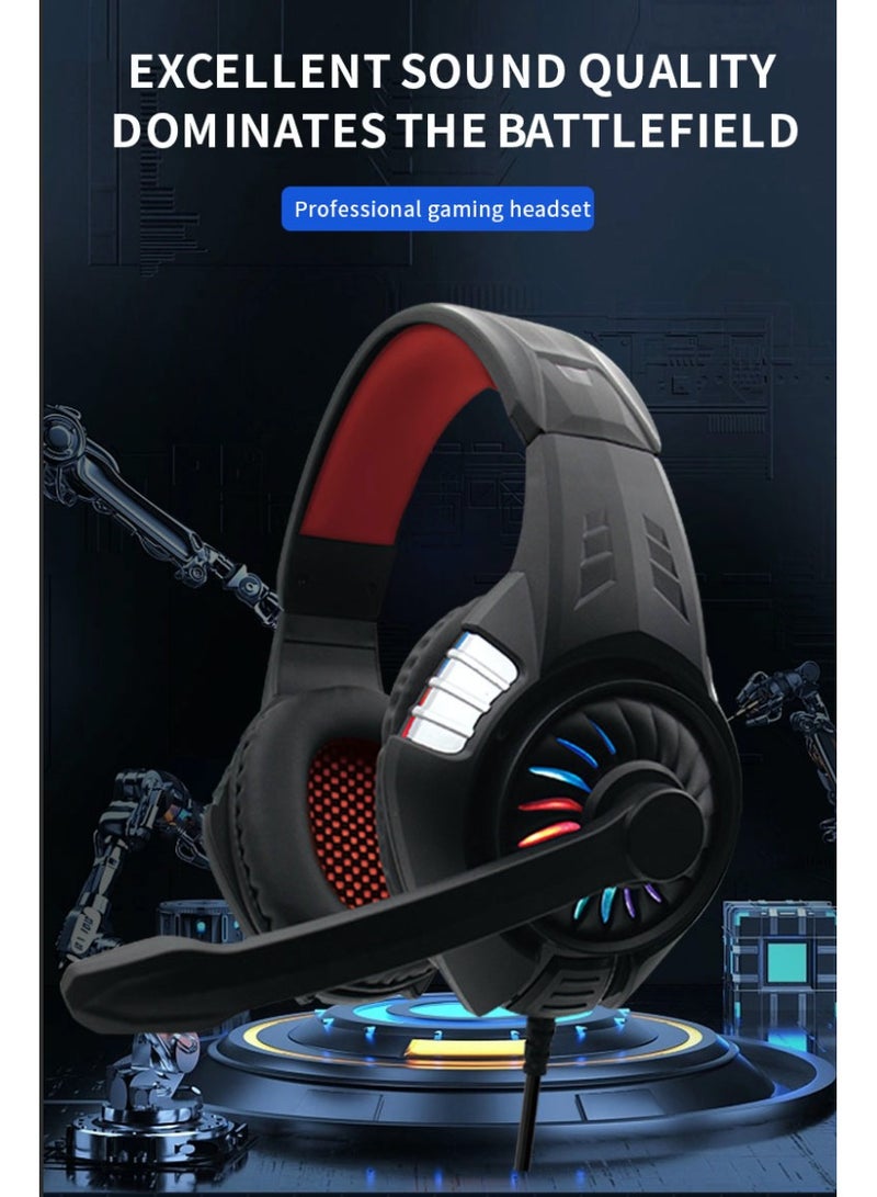 Komc Gaming Headset with Microphone, Compatible with PS4 PS5 Xbox One PC Laptop, Over-Ear Headphones with LED RGB Light, Noise Canceling Mic, Stereo Surround Sound - Image 2