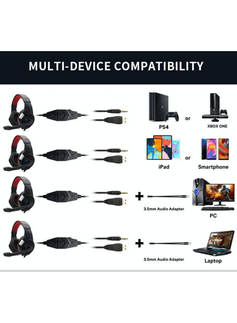 Komc Gaming Headset with Microphone, Compatible with PS4 PS5 Xbox One PC Laptop, Over-Ear Headphones with LED RGB Light, Noise Canceling Mic, Stereo Surround Sound - Image 4