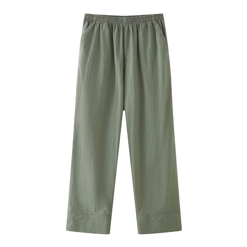Amazon womens wholesale 2024 new double placket comfortable linen kimono pants suit women Green Trousers