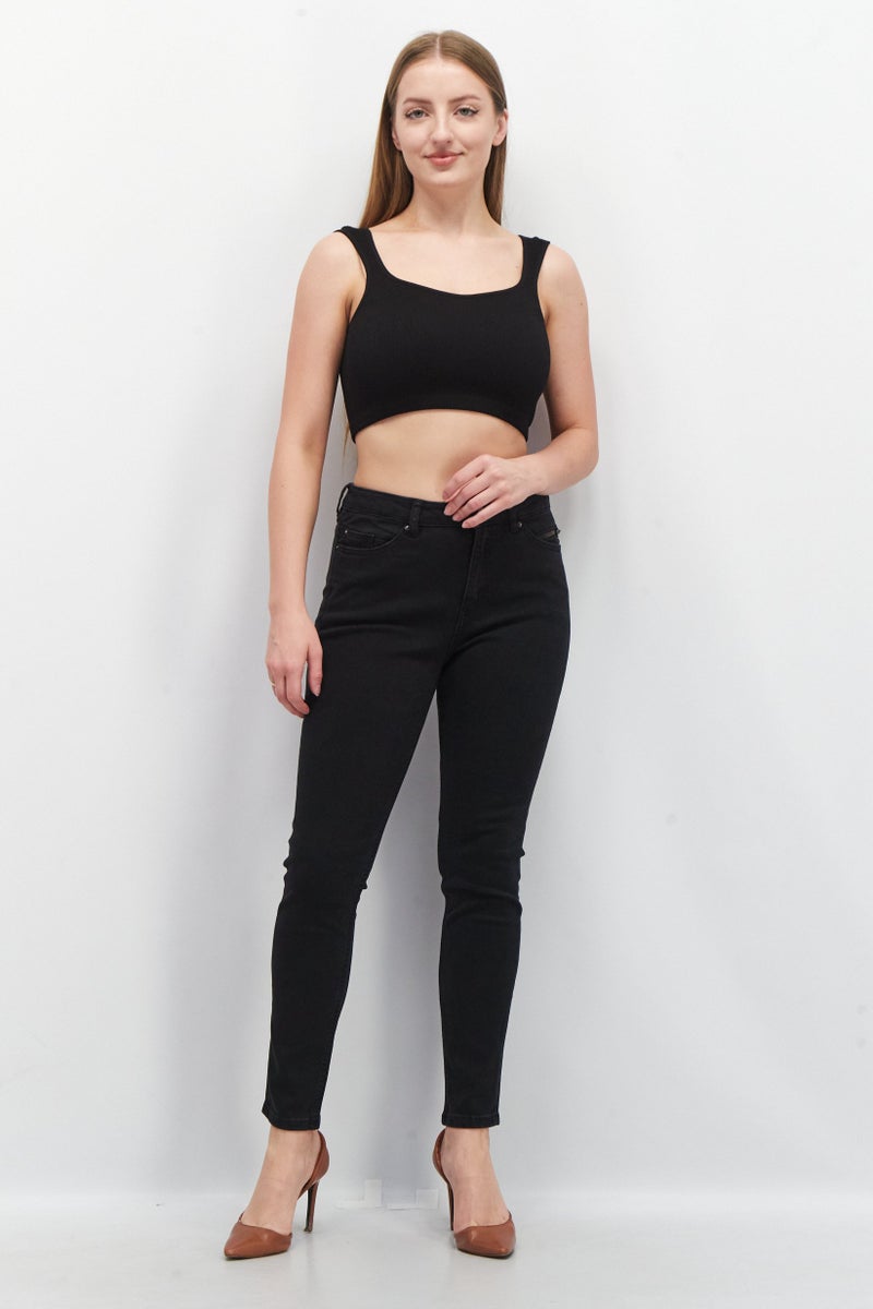 ESPRIT Women Skinny Fit Solid Stretchable Denim, Black - Image 2