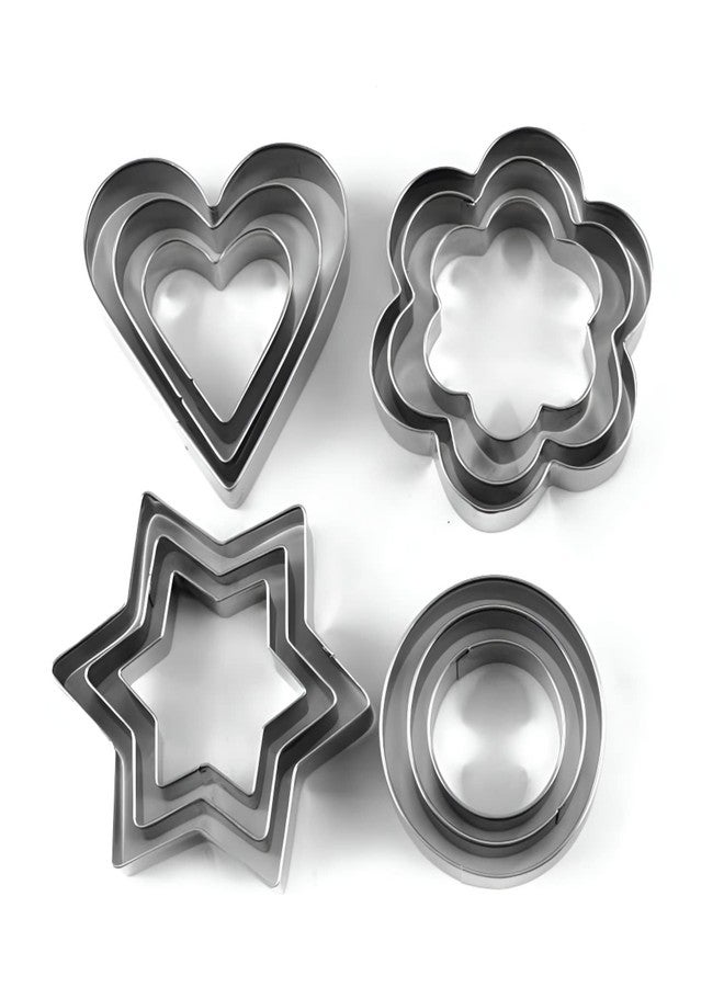 PRARAMBH 12 Stainless Steel Shapes Including Round, Heart, Star, and Flower for Baking Biscuits and Mini Molds - Image 1