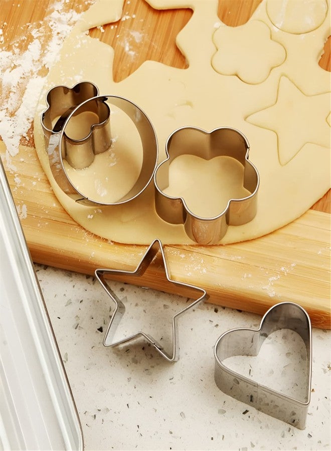 PRARAMBH 12 Stainless Steel Shapes Including Round, Heart, Star, and Flower for Baking Biscuits and Mini Molds - Image 5