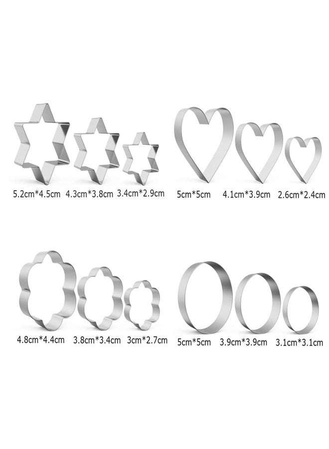 PRARAMBH 12 Stainless Steel Shapes Including Round, Heart, Star, and Flower for Baking Biscuits and Mini Molds - Image 4