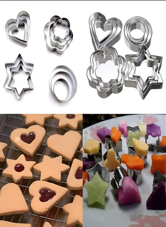 PRARAMBH 12 Stainless Steel Shapes Including Round, Heart, Star, and Flower for Baking Biscuits and Mini Molds - Image 3