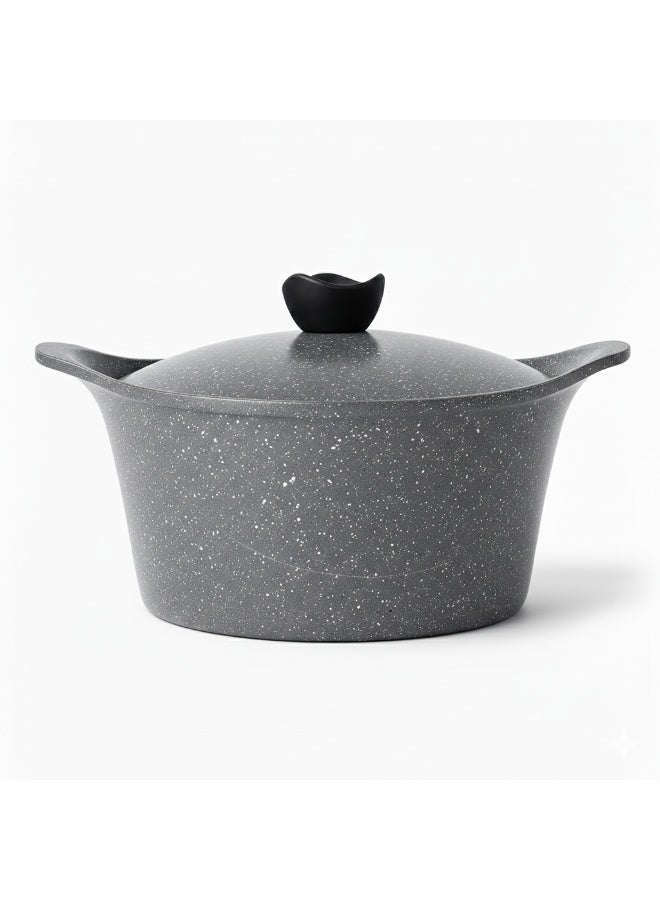 جلوري طقم أواني طهي من الجرانيت الفاخر مكون من 15 قطعة (قدر (18 + 20 + 24 + 28) + فرن مستطيل 40 + مقلاة 24 + مقلاة ووك 28 + 4 مقابض سيليكون رمادية) - Image 2