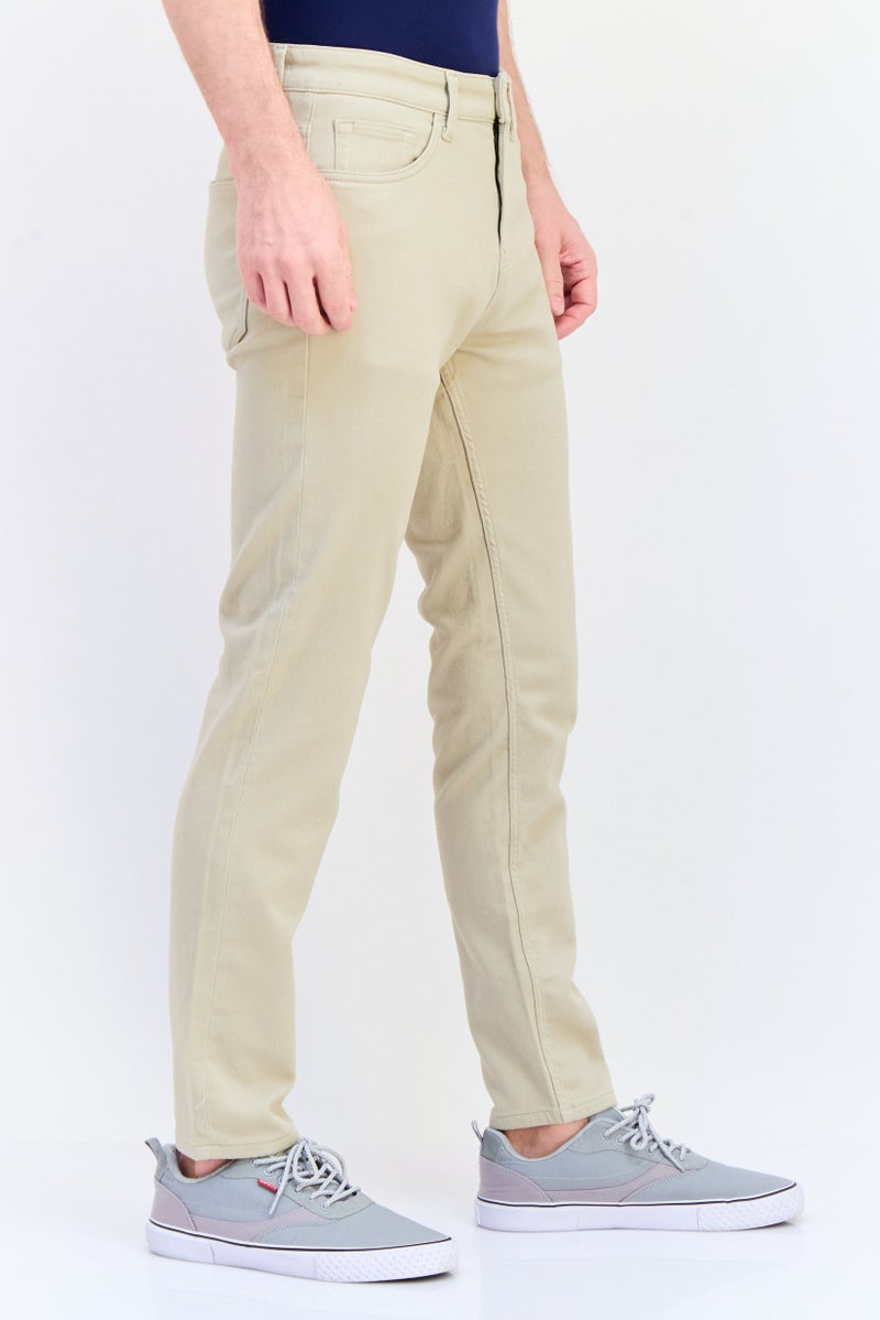 Celio Men Slim Fit Solid Stretchable Jeans, Beige - Image 4