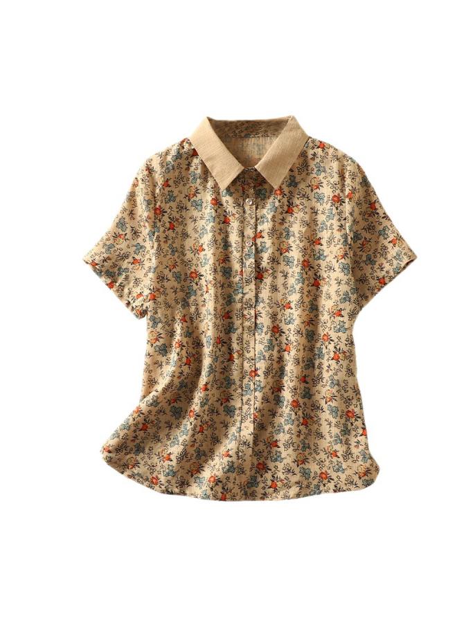 VUELO Real Shot Summer New Floral Short Sleeve Casual Age-reducing Large Size Loose Shirt Top Women - Image 5
