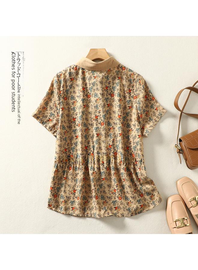 VUELO Real Shot Summer New Floral Short Sleeve Casual Age-reducing Large Size Loose Shirt Top Women - Image 2