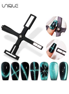 Unique 5 in 1 Magnet for Cat Eye Gel Nail Polish, Multifunctional Magnetic Nail Tool, Upgraded Cross Cat Eye Magnet for Nail Designs 3D Cateye Nail Gel Strong Nail Art Magnet Home Salon(Black)  - Image 1