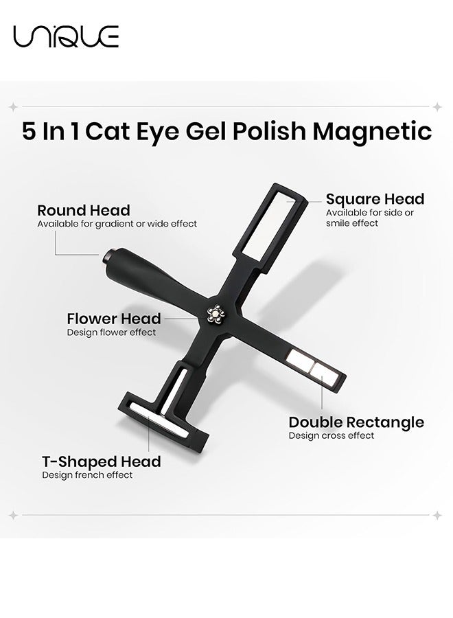 Unique 5 in 1 Magnet for Cat Eye Gel Nail Polish, Multifunctional Magnetic Nail Tool, Upgraded Cross Cat Eye Magnet for Nail Designs 3D Cateye Nail Gel Strong Nail Art Magnet Home Salon(Black) - Image 4