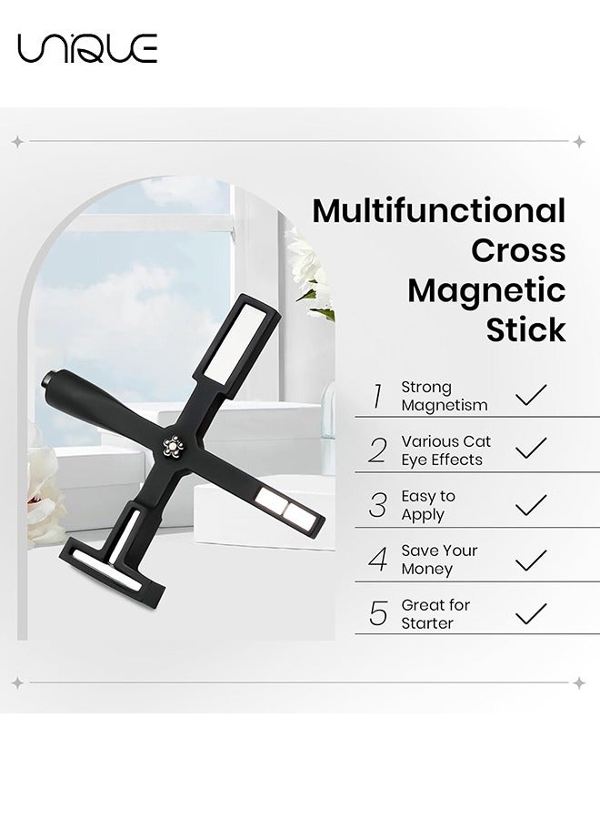 Unique 5 in 1 Magnet for Cat Eye Gel Nail Polish, Multifunctional Magnetic Nail Tool, Upgraded Cross Cat Eye Magnet for Nail Designs 3D Cateye Nail Gel Strong Nail Art Magnet Home Salon(Black) - Image 3