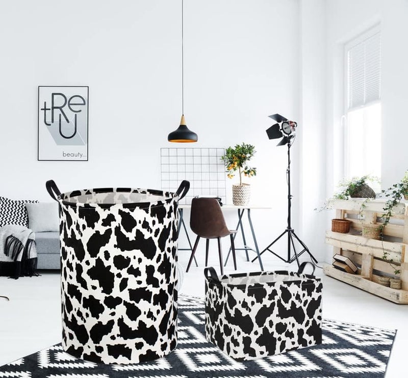DDBASKET Rectangle Cow Basket Cow Print Storage Bins Cute Canvas Organizer Bin for Bedroom Decor Kids Toys Books, Clothes Shelves Gift Basket(Cow print) - Image 5