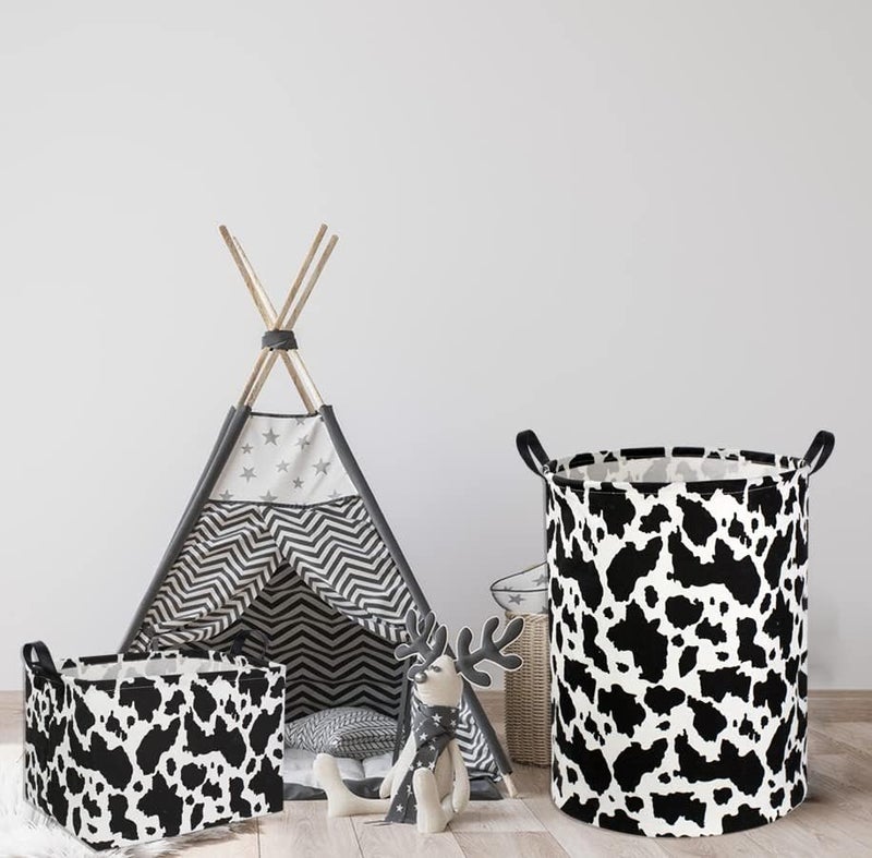 DDBASKET Rectangle Cow Basket Cow Print Storage Bins Cute Canvas Organizer Bin for Bedroom Decor Kids Toys Books, Clothes Shelves Gift Basket(Cow print) - Image 4