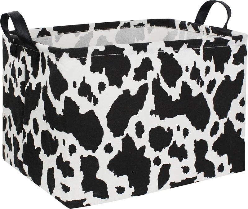 DDBASKET Rectangle Cow Basket Cow Print Storage Bins Cute Canvas Organizer Bin for Bedroom Decor Kids Toys Books, Clothes Shelves Gift Basket(Cow print) - Image 1