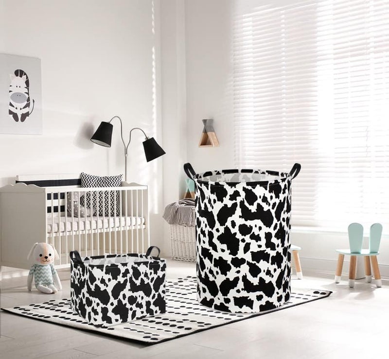 DDBASKET Rectangle Cow Basket Cow Print Storage Bins Cute Canvas Organizer Bin for Bedroom Decor Kids Toys Books, Clothes Shelves Gift Basket(Cow print) - Image 3