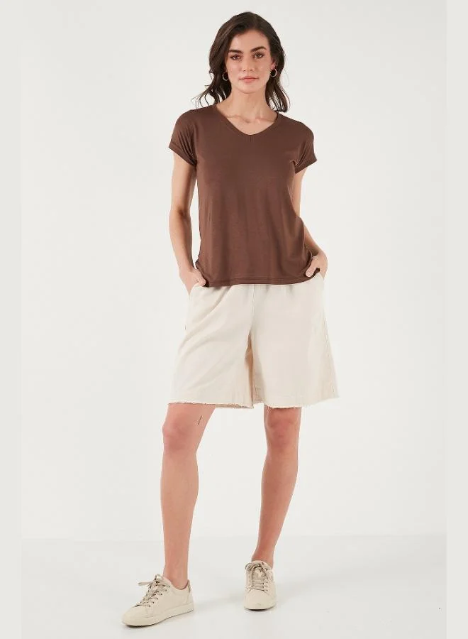 Lela Lela Cotton Standard Fit Regular Waist Tie Pocket Shorts Women's Shorts 668YP5326