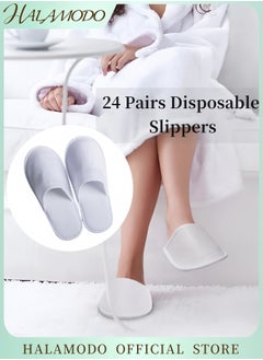 HALAMODO 24 Pairs Unisex Spa Slippers Closed Toe Disposable Slippers Non-Slip Slippers Fluffy Guests Slippers for Hotel Home Bedroom Indoor Used  - Image 1
