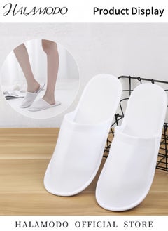 HALAMODO 24 Pairs Unisex Spa Slippers Closed Toe Disposable Slippers Non-Slip Slippers Fluffy Guests Slippers for Hotel Home Bedroom Indoor Used  - Image 3
