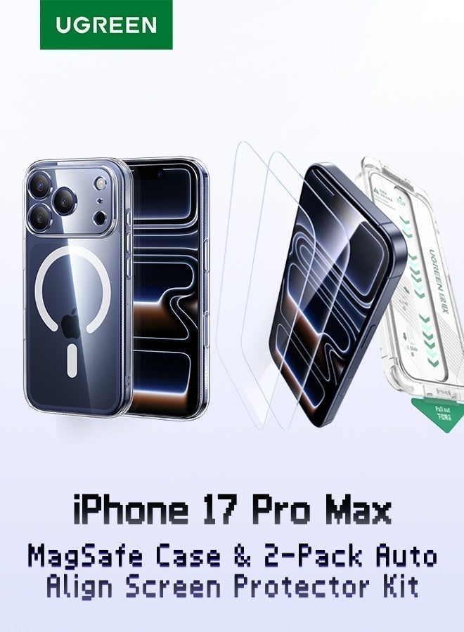 Ugreen 3 in 1 for iPhone 17 Pro Max 1* Magnetic Case with 2-Pack Auto-Align Screen Protector, Compatible with MagSafe, Delay-Yellowing Military-Grade Protection, Shockproof Slim Magnetic Case for 17 Pro Max - Image 1