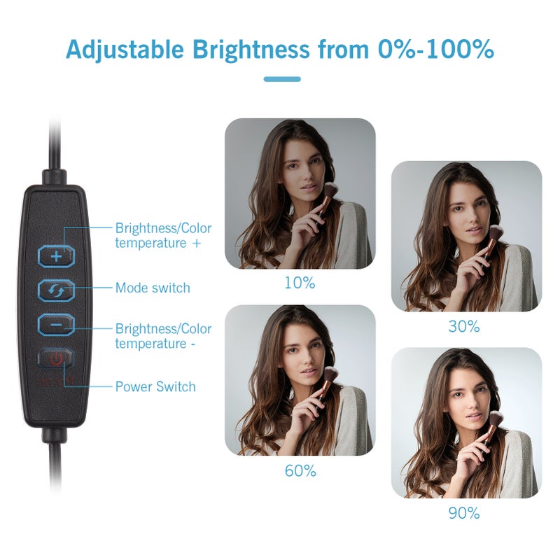 جموعة مصباح فيديو LED 15 واط (عبوتين) - مصباح تعويض فوتوغرافي سطح مكتب قابل للتعديل في درجة الحرارة ثنائية اللون والسطوع ودرجة دقة الألوان CRI95 يعمل بشحن USB مع حامل ساق قابل للتمديد للتصوير الفيديو والفلوغ والاجتماعات الفيديو والبث المباشر والتجميل والصور الذاتية والفوتوغرافية للمنتجات - Image 2