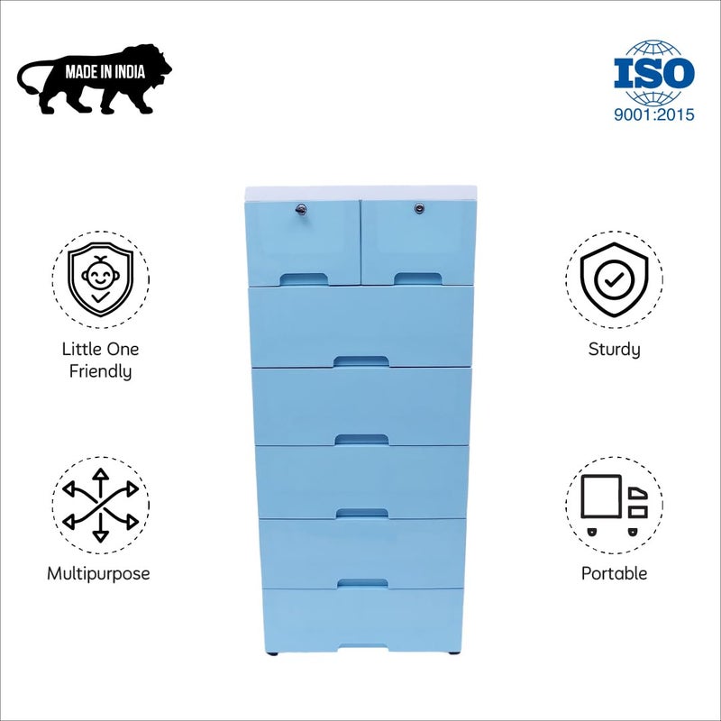The Tickle Toe Plastic Chest of Drawer For Kids With 7 DrawersMultipurpose Organizer For Boys In Blue ThemeDresser Storage For Small Clothing Toys With 2 LocksL51xW33xH121CmBlue glossy - Image 4
