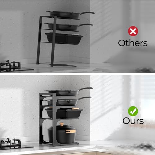 MUDEELA 2 Pack Pots and Pans Organizer under Cabinet, 4-Tier Heavy Duty Pan Organizers inside Cabinet Kitchen Storage, Adjustable Pot Rack Holds up to 44 LB Cast Iron Skillets Shallow Cookware - Image 5