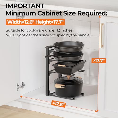 MUDEELA 2 Pack Pots and Pans Organizer under Cabinet, 4-Tier Heavy Duty Pan Organizers inside Cabinet Kitchen Storage, Adjustable Pot Rack Holds up to 44 LB Cast Iron Skillets Shallow Cookware - Image 2